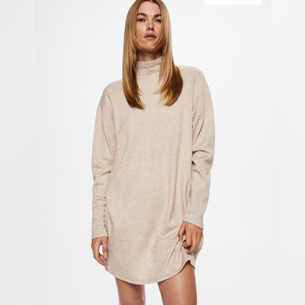 Mango Ribbed turtleneck dress